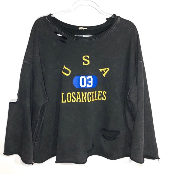 POL Tops - POL USA Distressed Cropped Sweatshirt
